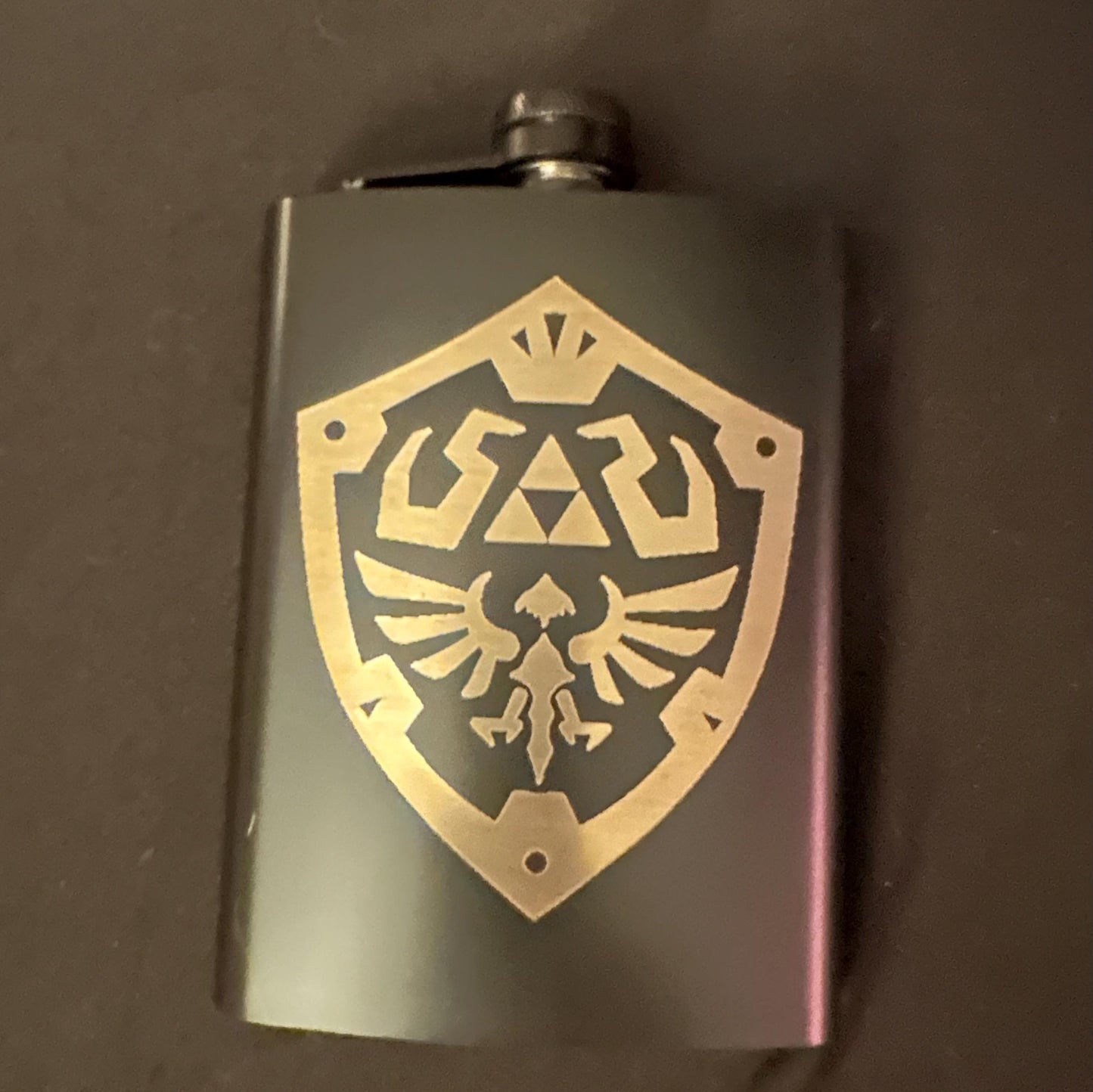Shield Laser Engraved Hylian Shield Flask - 8 oz