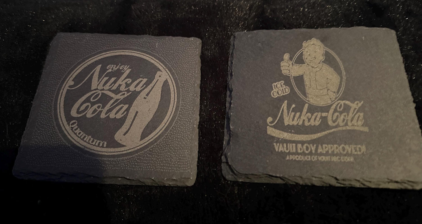 Laser Engraved Set of 4 Nuka Cola & Nuka Cola Quantum Coasters